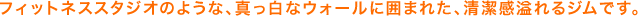 フィットネススタジオのような、真っ白なウォールに囲まれた、清潔感溢れるジムです。